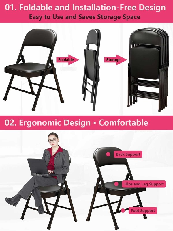 KAOCHA 1 Pack Bulk Folding Chairs with Padded 1 pack, Black Pu Leather gallery