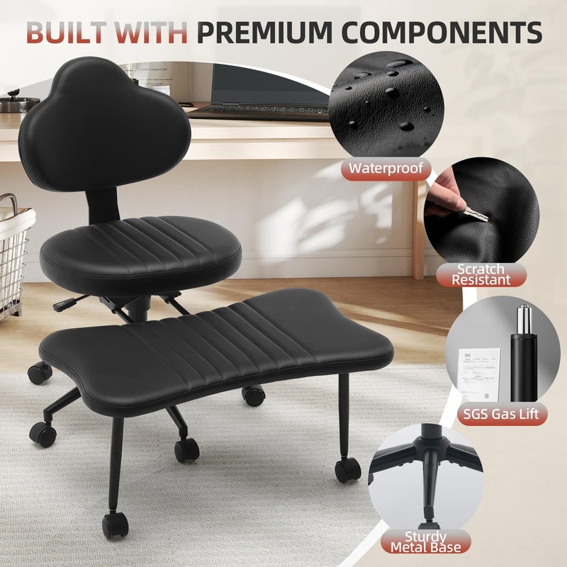 Ergonomic Cross Legged Office Chair PU with Wheels for Meditation Gaming Stand gallery