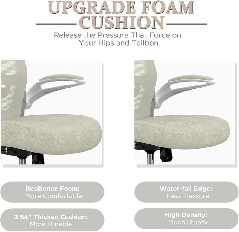 Deluxe Office Chair Beige Swivel Adjustable Lumbar Headrest Flip Arms gallery