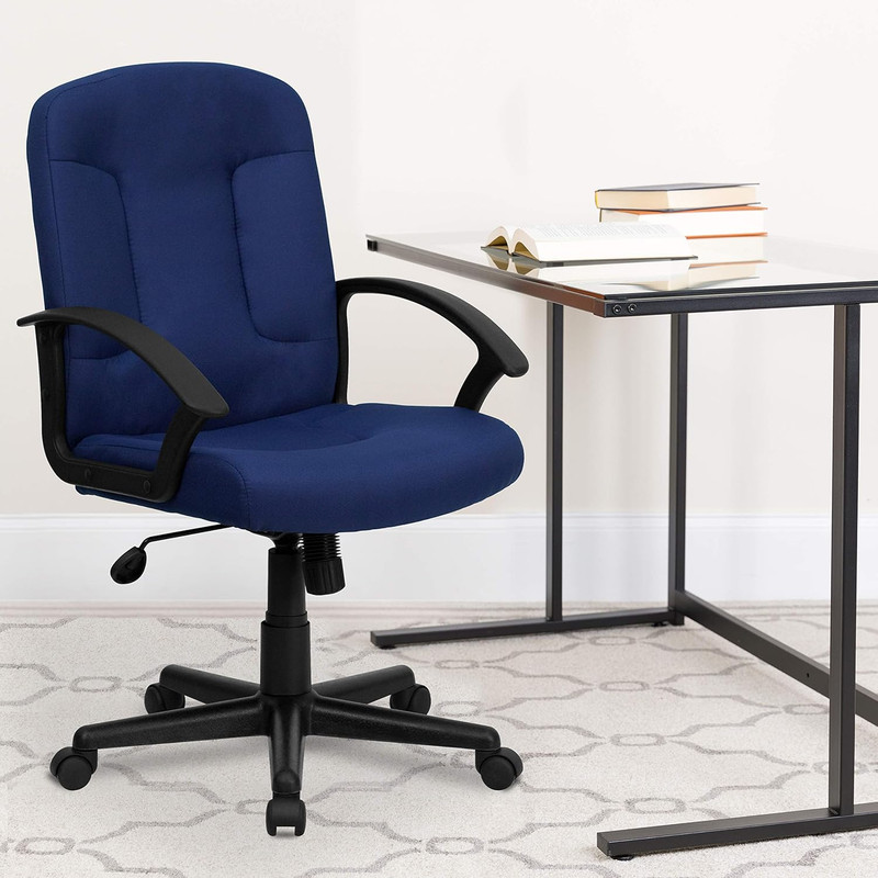 Garver Mid-Back Navy Fabric Executive Swivel Office Chair with Nylon Arms gallery