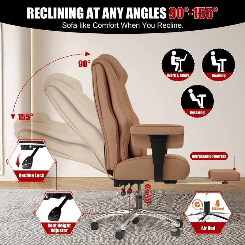 400lbs Big and Tall Office Chair, Wide Ergonomic Leather Executive Chair for ... gallery