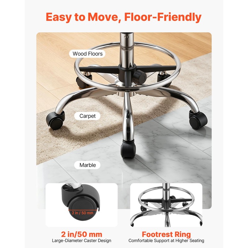 Uimoso Adjustable Rolling Stool with Wheels and Footrest,500 lbs Capacity, Black gallery