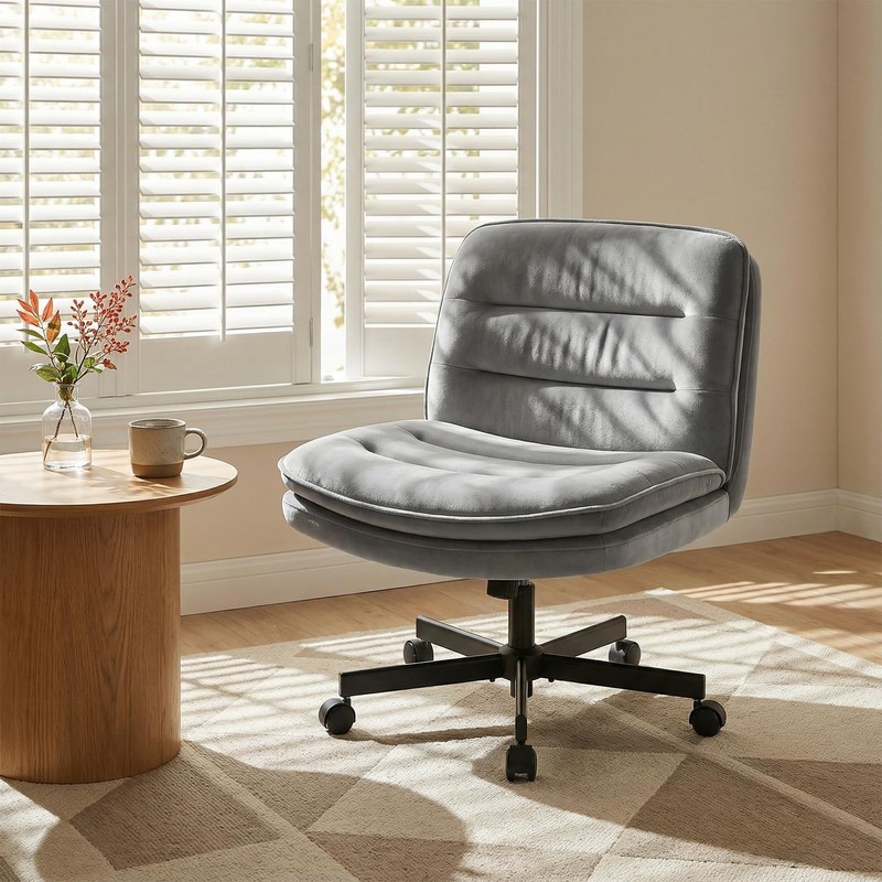 Cross Legged Office Chair, Armless Desk Chair Cute Vanity Chair with Wheels C... gallery