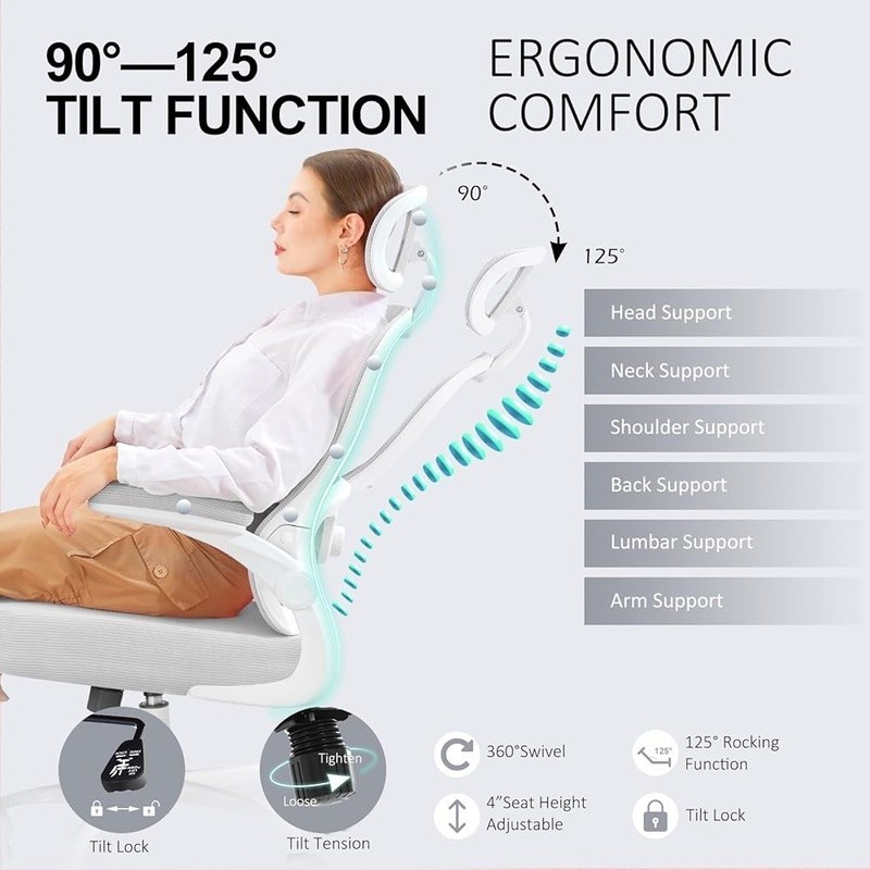 Ergonomic Office Chair Adjustable Lumbar Support Thick Cushion 330lbs Capacity gallery