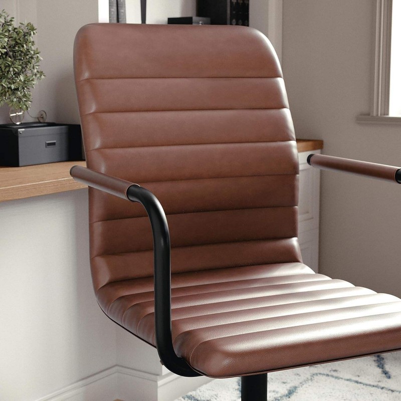 Saddle Brown Faux Leather Swivel Task Chair With Armrests gallery