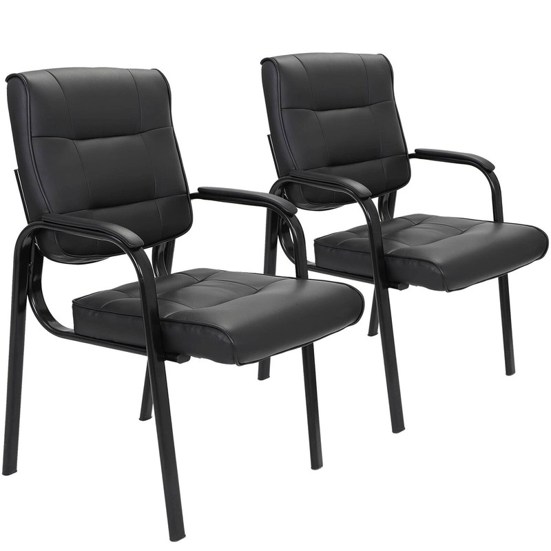 2PCS Back Smooth Leather Office Desk Computer Guest Chair Durable Metal Frame