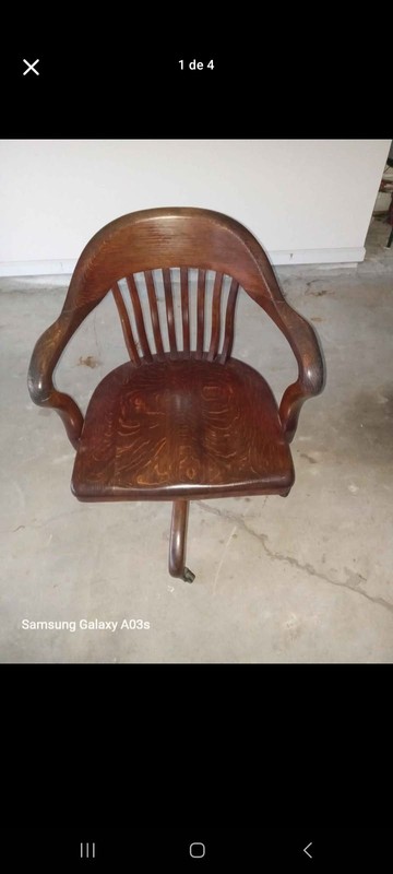Wooden Banker's Chair with Swivel Base and Casters gallery