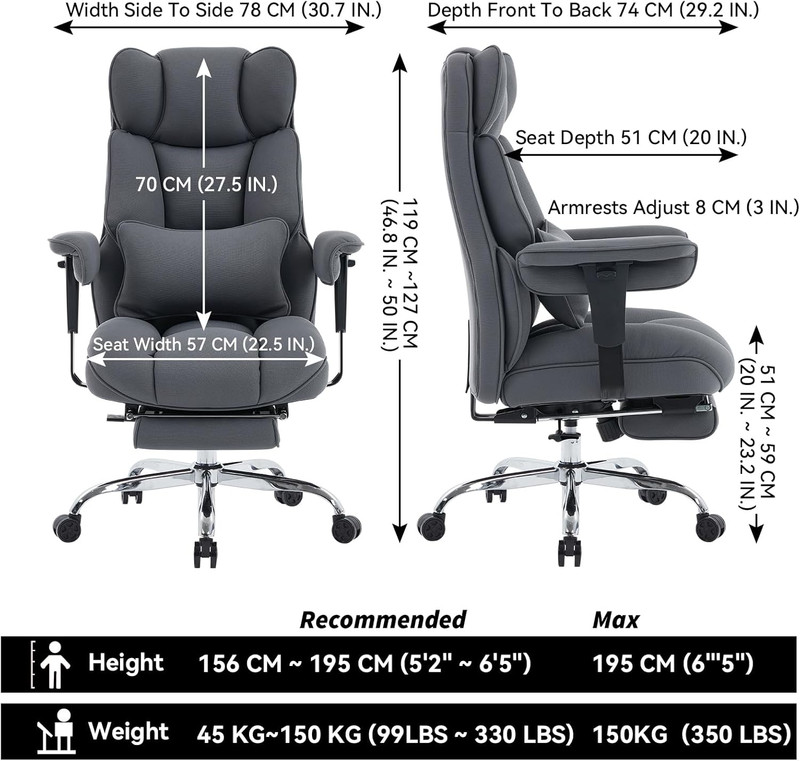 Big and Tall Office Chair with Footrest, 350Lbs Heavy Duty Desk Chair, Extra Wid gallery