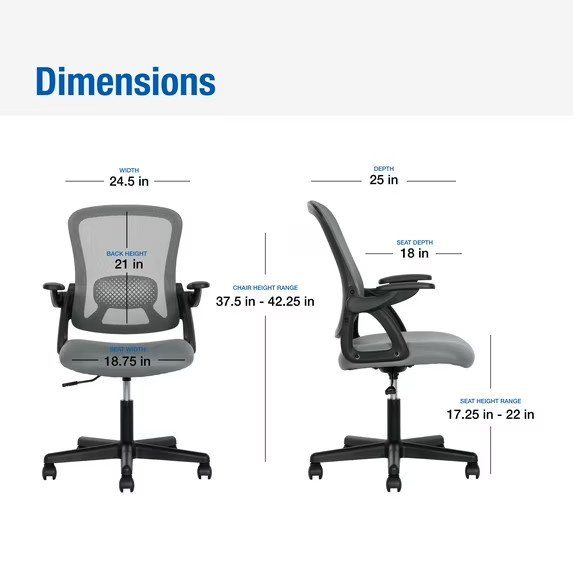 Mainstays Ergonomic Mesh Back Office Chair with Flip Up Arms for Adults, Grey gallery