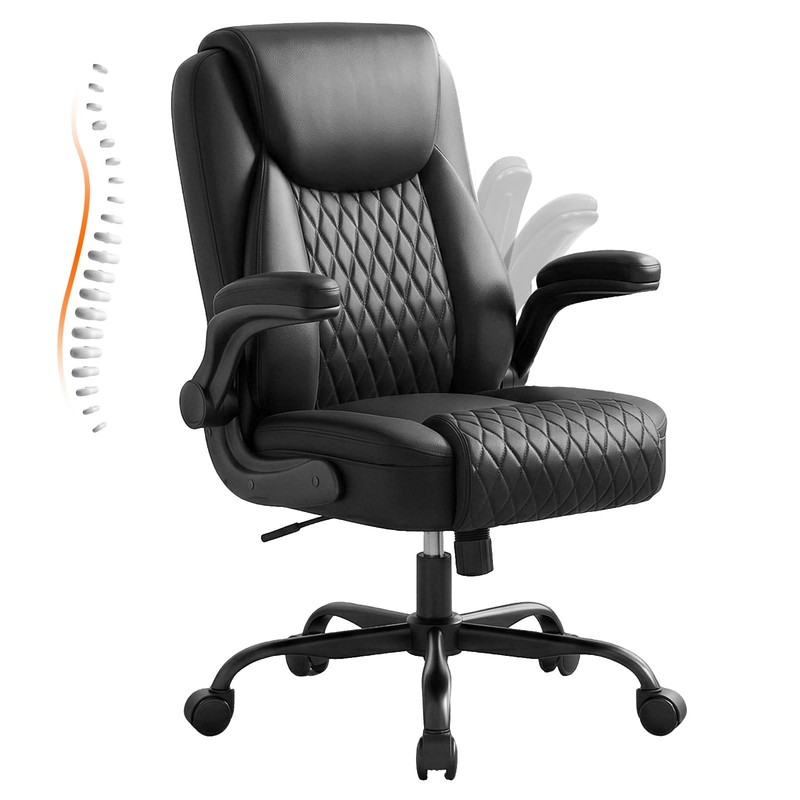 Leather Office Chair, Home Desk Chair with Flip-up Arms and Ergonomic Back – …