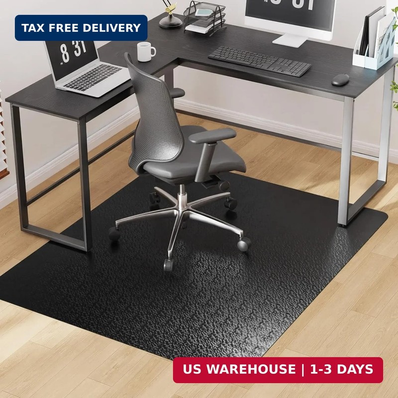 Office Chair Mat for Hardwood Floor, 50"x60" Large Black PVC Computer Desk Chair