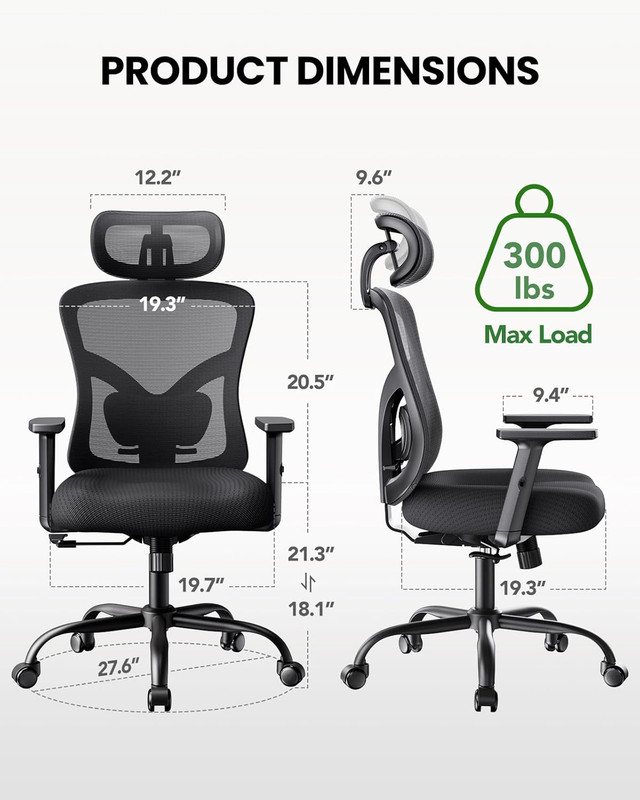 Ergonomic Office Chair Ergonomic Gaming Chair with Lumbar Support, 2D Headrest, gallery