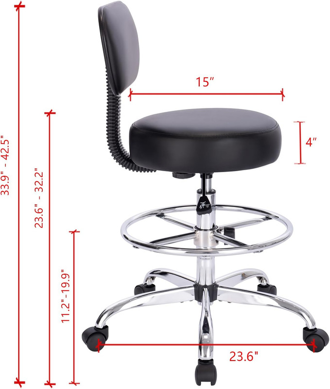 Drafting Chair with Back, Adjustable Foot Rest Rolling Stool, Multi-Purpose Offi gallery