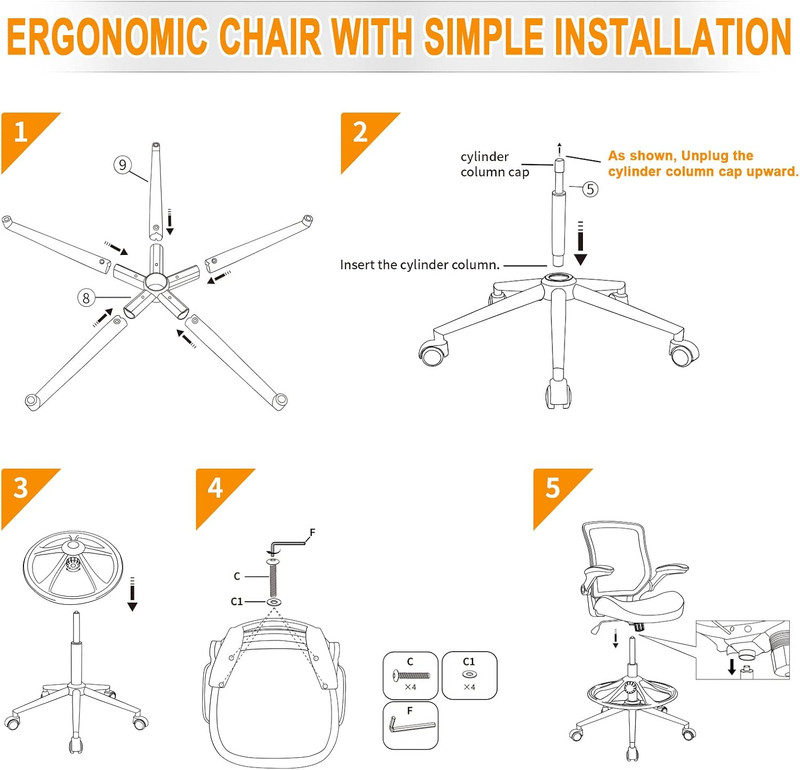 Ergonomic Drafting Chair,Standing Computer Desk Chair,Foot Ring,With Flip-Up Arm gallery