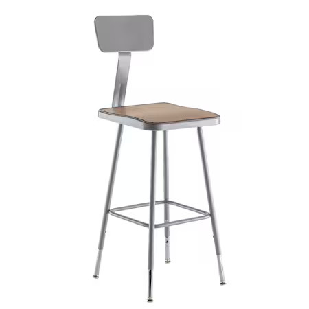 National Public Seating 6324Hb Square Stool With Backrest, Height 25″ To 33″Gray