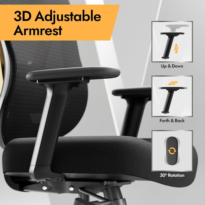 Ergonomic Mesh Office Chair - 3D Adjustable Lumbar Support & 3D Armrests, V-Shap gallery