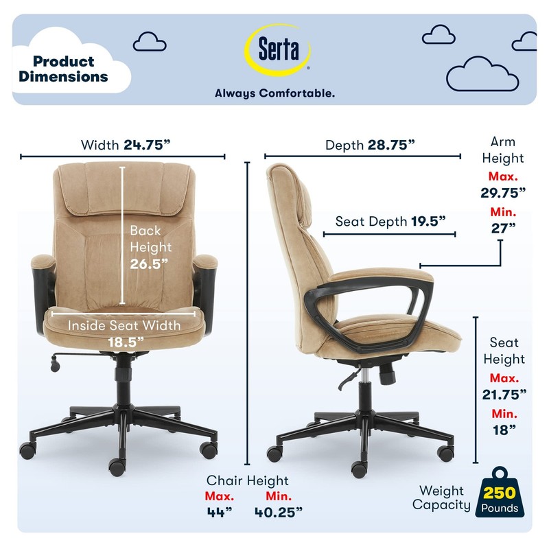 Serta® Hannah Executive Home Office Desk Chair, Ergonomic Microfiber, Beige gallery