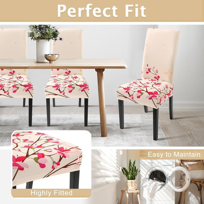 SearchI Dining Room Chair Covers Slipcovers Set of 4, 4 per set, Pink Flowers gallery