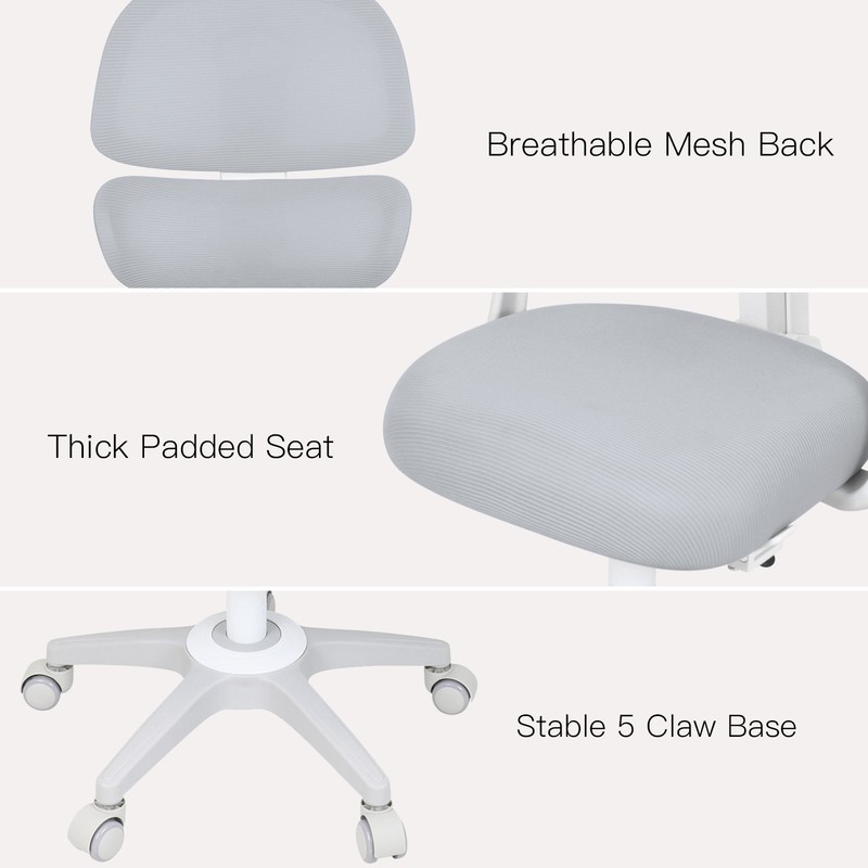 Height Adjustable Kids Study Back-following Chair Ergonomic Lockable 360° Gray gallery