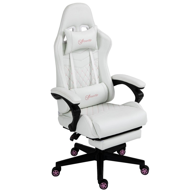 Racing Gaming Chair w/ Padded Arms, PU Leather Gamer Recliner Home Office White gallery