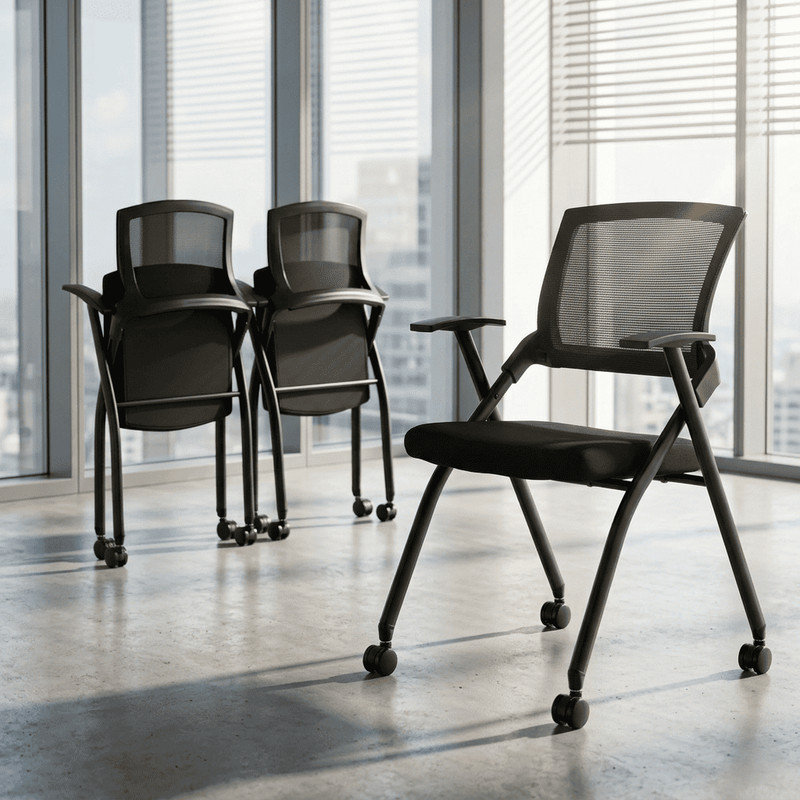 2 Pack Folding Conference Chairs with Wheels Mesh Stackable Office Reception