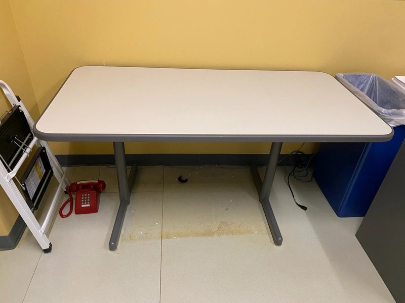 Preowned 60? × 30? Rectangle Table ? White Top with Grey Edge