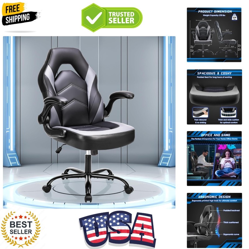 Big and Tall Office Desk Leather Gaming Computer Chair with Adjustable Swivel…